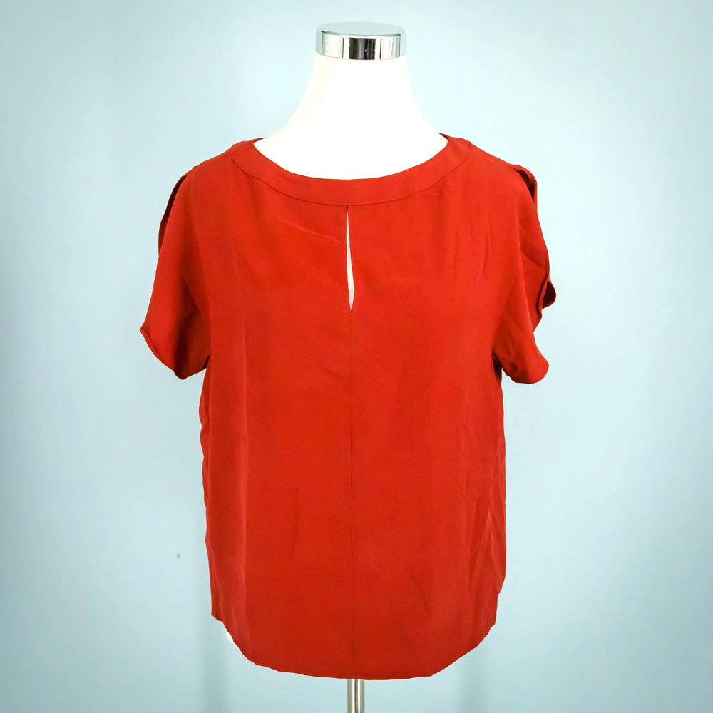 Banana Republic Size Small S Red Keyhole Neck Short Flutter Split Sleeve Top NEW
